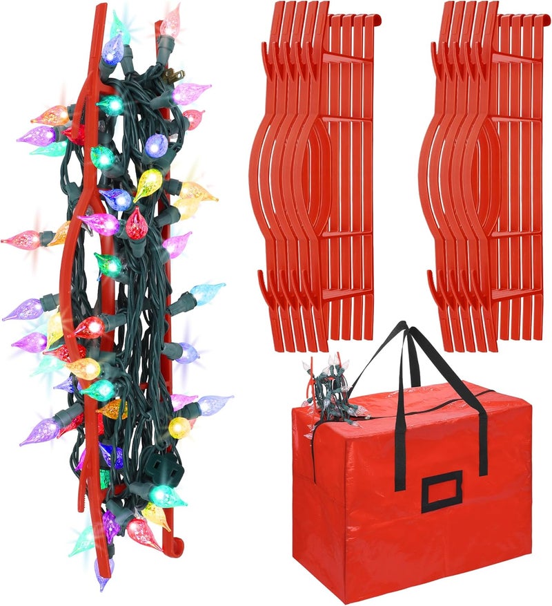 RUODON 12 Pack Christmas Lights Storage Holders with Storage Bag Hanging Rope Cord String Winder Organizer Holiday Lights Storage Hold Up to 164 Feet for Tree Lights, Electric Cords, Garlands (Red) - Image 1
